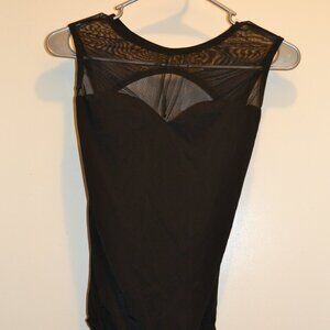 GloriaDance black leotard with mesh shoulders sleeveless dance suit L